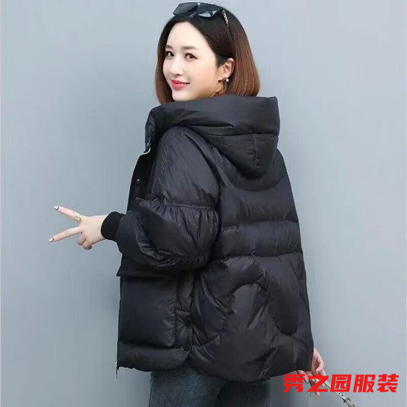 范哲莎休閑減齡綿服外套冬季韓版寬松時尚短款綿衣新款綿襖女潮 黑色 M 115斤以內(nèi)