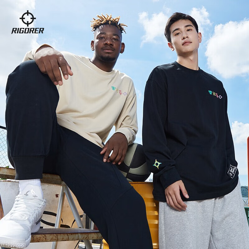 准者斗法长袖T恤男春季美式运动卫衣潮流刺绣纯棉透气打底衫 纯正黑(尺码偏大拍小一码)刺绣 S