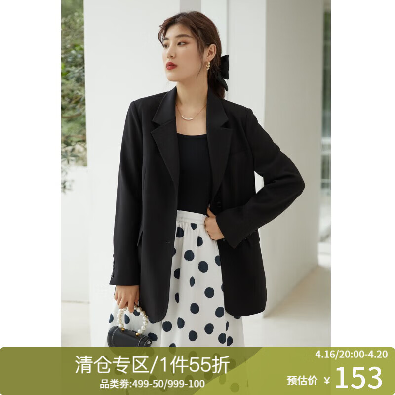 独束女装西装外套女韩版英伦风秋季新款设计感小众西服 黑色 XL