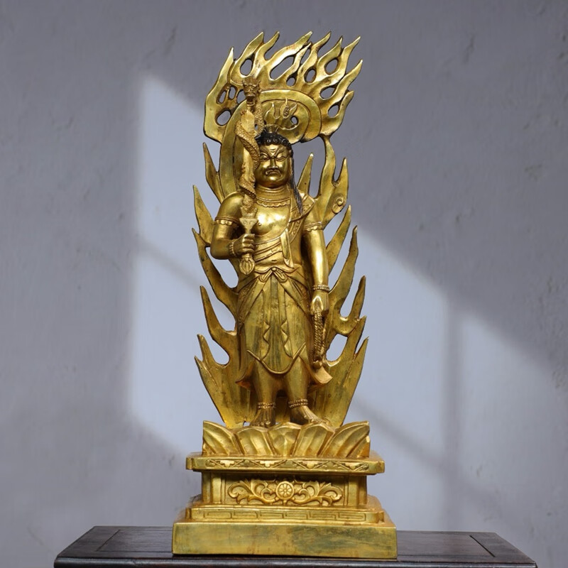 铜人艺巷全铜鎏金不动明王站像生肖鸡本命佛不动明王菩萨铜像摆件