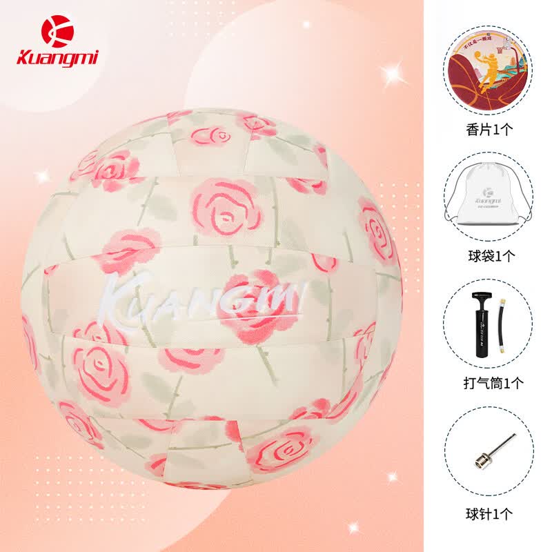 狂迷玫瑰粉色排球5号中考学生训练专用男女刻字生日礼物软皮硬排 5号 排球+打气礼包
