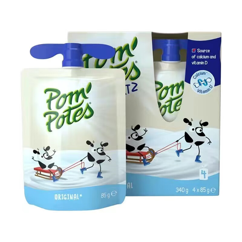 法優(yōu)樂（POM'POTES）酸奶法國原裝寶寶兒童酸奶常溫零食多口味進(jìn)口袋裝風(fēng)味酸奶 原味85g*4袋*1盒
