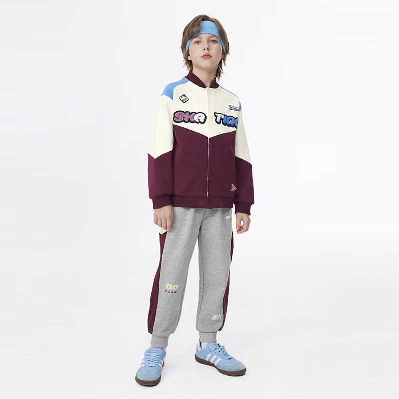 MQD童装男童24春针织运动裤中大儿童学院卫裤 麻灰 140