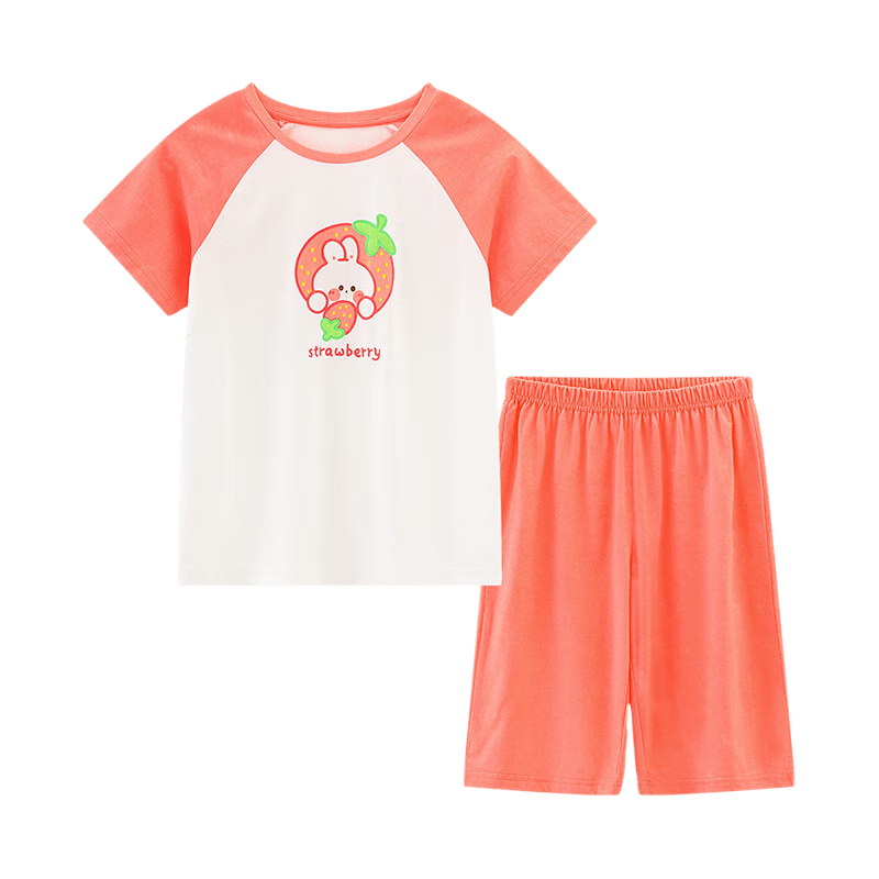 红豆儿童纯棉睡衣套装男女童短袖短裤家居服套装夏季宝宝透气空调服 H4J3330桃粉 160