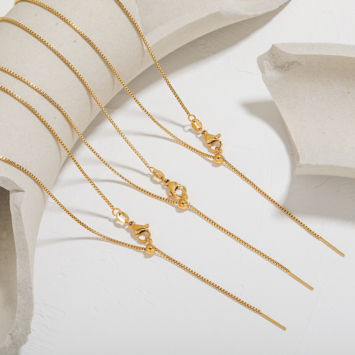 碧允18k金盒子链针式万能项链女可调节细款肖邦锁骨链素链diy串珠裸链