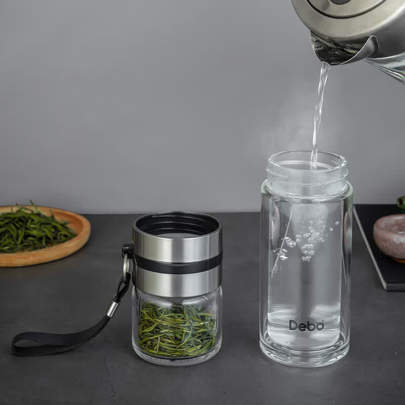 Debo德铂茶水分离杯茶大容量双层玻璃带盖便携高档泡茶杯 茶水分离杯茶 260ml