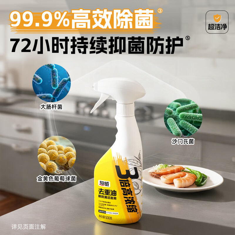 超威（SUPERB）油污净厨房泡沫油烟机清洁剂强力去重油污神器清洗污渍除油剂 【家庭装】500g*3瓶