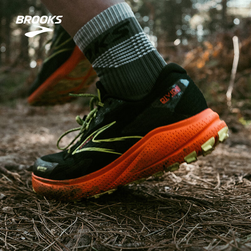 布鲁克斯（BROOKS） Divide  山际5 防滑女越野跑鞋缓震男爬登山跑步鞋 男款 黑色/深桔红/柠绿 42.5
