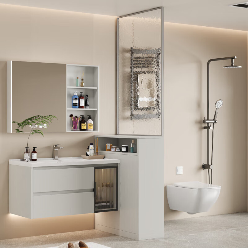 鹏莱乐蜂窝铝浴室边柜卫生间干湿分离半墙隔断柜洗漱台边柜防水侧柜定制 【灰左侧】半墙60*25*110cm