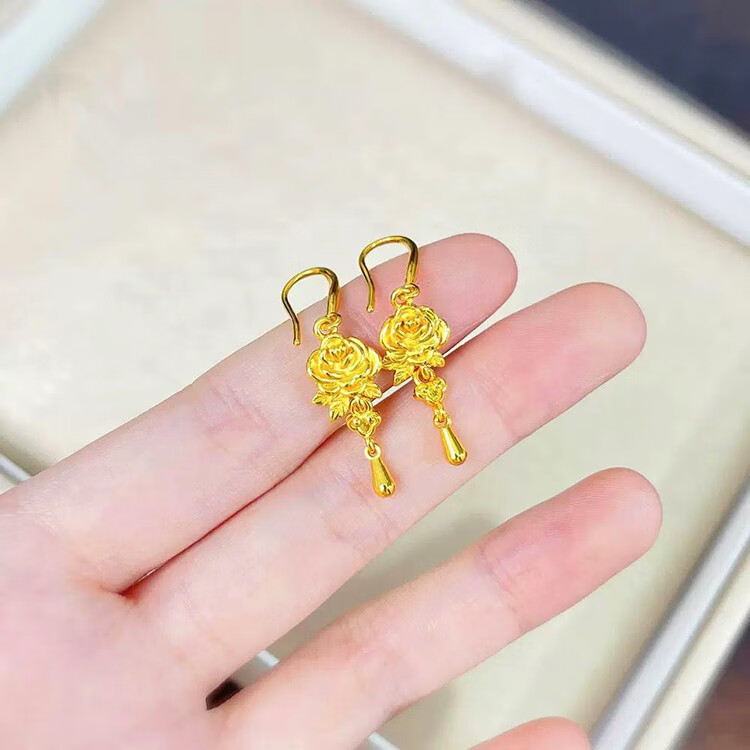 GUIG金包银耳饰新款24K金黄蝴蝶耳环耳钉女金包银长款流苏耳饰耳坠送 玫瑰花耳环(一对)