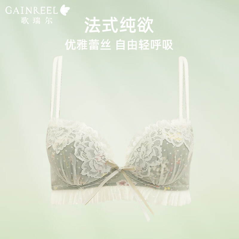 Gainreel歌瑞尔法式浪漫高级感蕾丝内衣女小胸聚拢显大防下垂收副乳性感文胸套装 香草绿 220520A文胸套装 70B +M