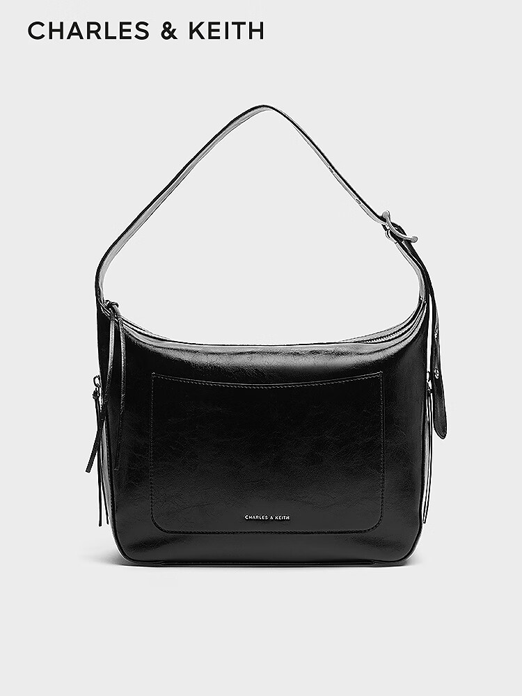 charles&amp;keit可调节肩带单肩方形腋下包女士生日礼物七夕礼物CK2-40671678  L Noir黑色