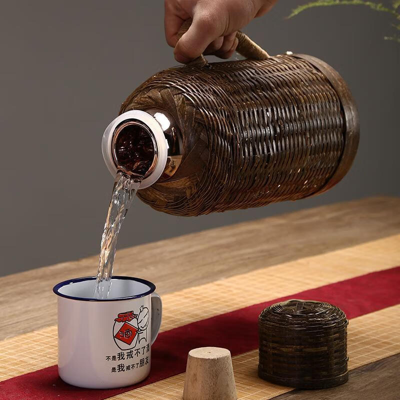 宰搂配竹编开水瓶复古小暖壶木塞壶老式暖瓶竹编壶怀旧保温 1点6L咖啡大宽丝红胆加盖