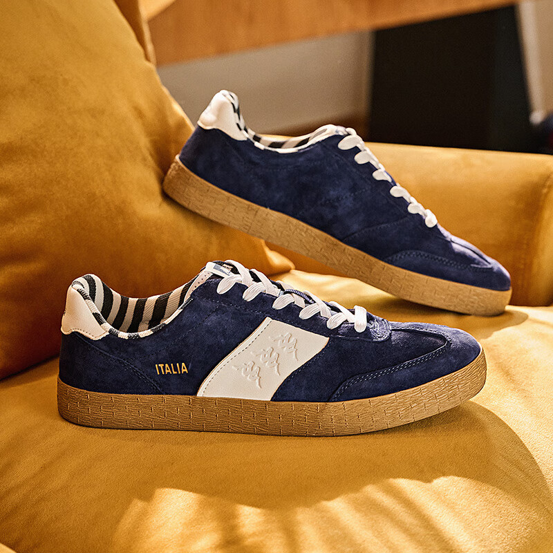 卡帕（Kappa）官方背靠背德训鞋男女鞋情侣同款复古低帮板鞋百搭休闲鞋蓝黑白41