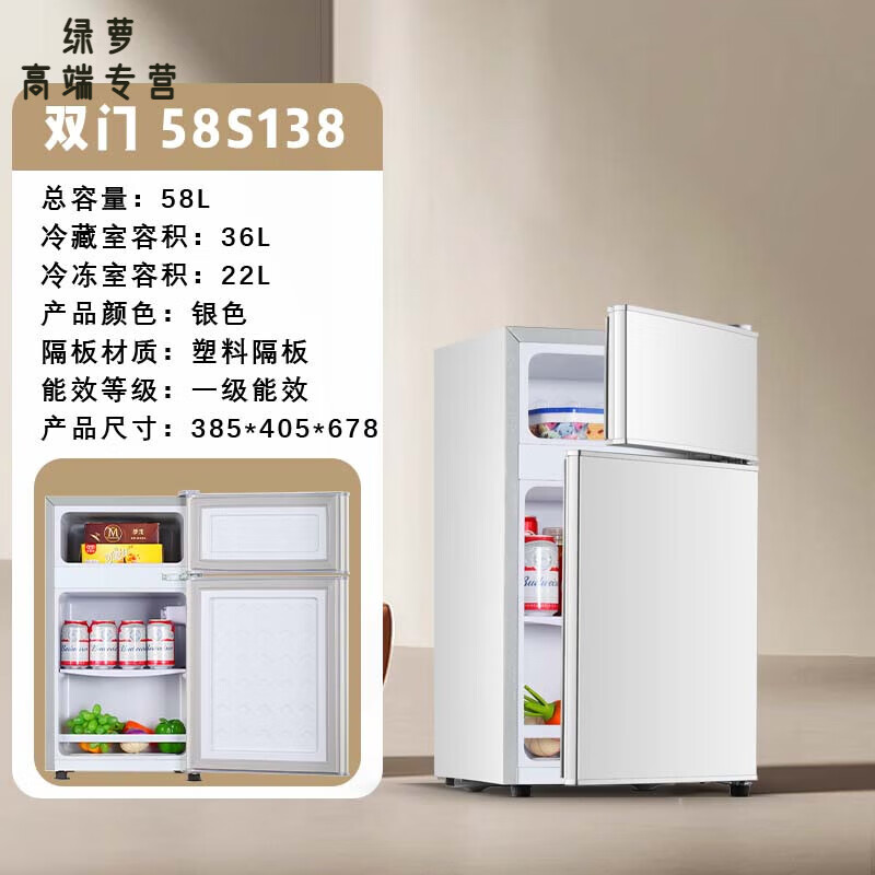 GIOIO德国进口品质高端双开门冰箱小神童冰箱家用小型宿舍出租房双开门电冰箱【一级能效】节能省电 经典银色58S138型一级能效 /单人款