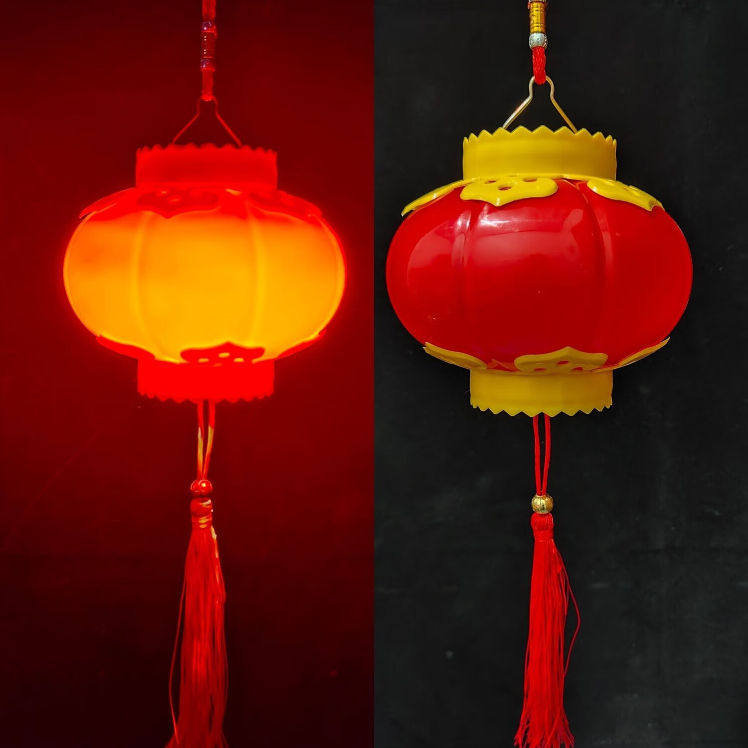 琇狮新年复古发光小灯笼 儿童手提水晶投影花灯 中秋春节福字大红宫灯 15#全红(7号电池) 灯笼＋带杆
