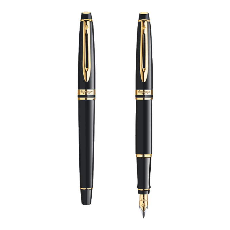 威迪文（WATERMAN）钢笔签字笔 商务定制办公送礼 EXPERT丽雅黑金夹墨水笔+蓝色六角礼盒