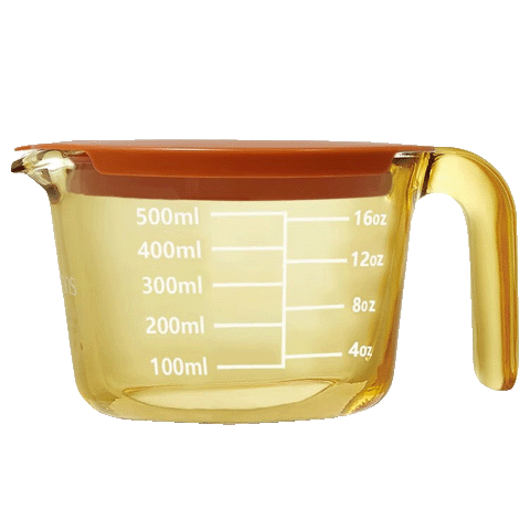 康寧500ml琥珀色耐熱玻璃量杯 家用兒童早餐沖泡牛奶杯奶茶杯烘培量杯 量杯蓋+量杯 500ml