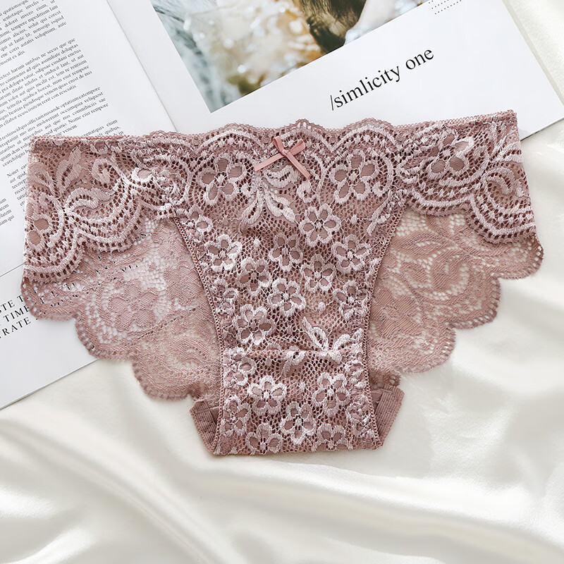 踏丽虹欧美肤色蕾丝内裤性感中低腰豆沙冰丝无痕少女士棉裆三角裤