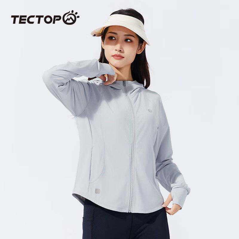 探拓（TECTOP）户外奶盖防晒衣女夏季冰丝凉感透气UPF200+防紫外线防蚊皮肤衣女 冰河灰 S