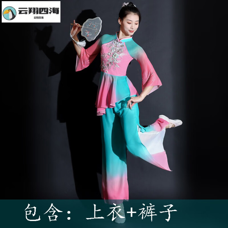 云翔四海舞蹈服中國舞演出服扇子舞秧歌服女紗衣新款表演服古典舞服裝飄逸 14號款 L