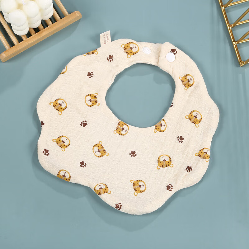 六层棉纱布婴儿围嘴儿口水巾宝宝防吐奶婴幼儿口水巾 花瓣卡其小老虎