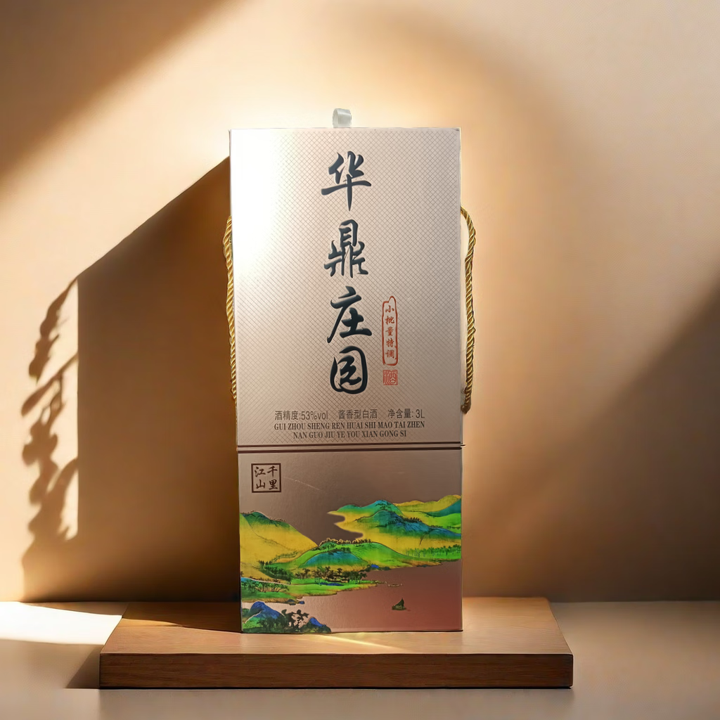 华鼎庄园酱香型高度白酒53度粮食酒 白酒送礼 大坛 53度 3L 1坛 千里江山