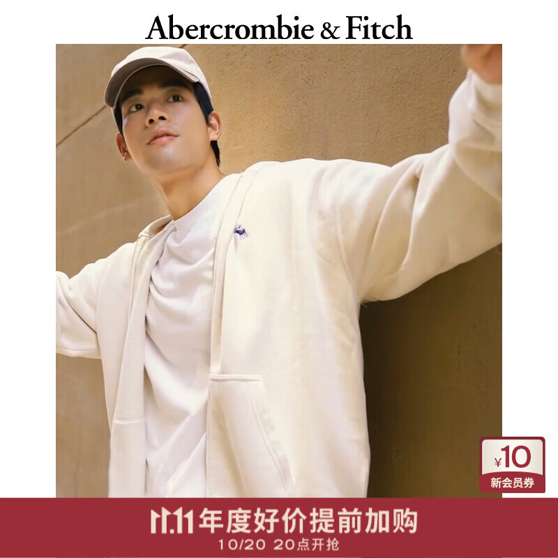 Abercrombie &amp; Fitch经典小麋鹿图案男装女装情侣装24春秋抓绒卫衣外套122-4257 奶白色 2XL 185/124A尺码偏大,建议小一码