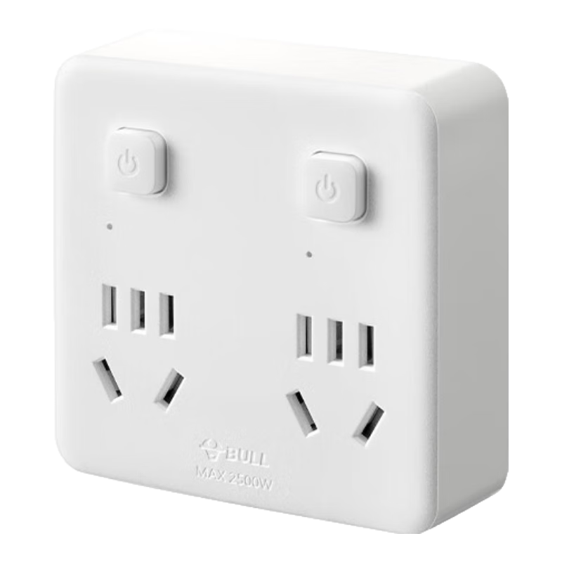 创宙 公牛（BULL）86型插座扩展器一转多/一转四插座/转换插头/转换器/插排 适用卧室、厨房 4位分控开关 GN-93223