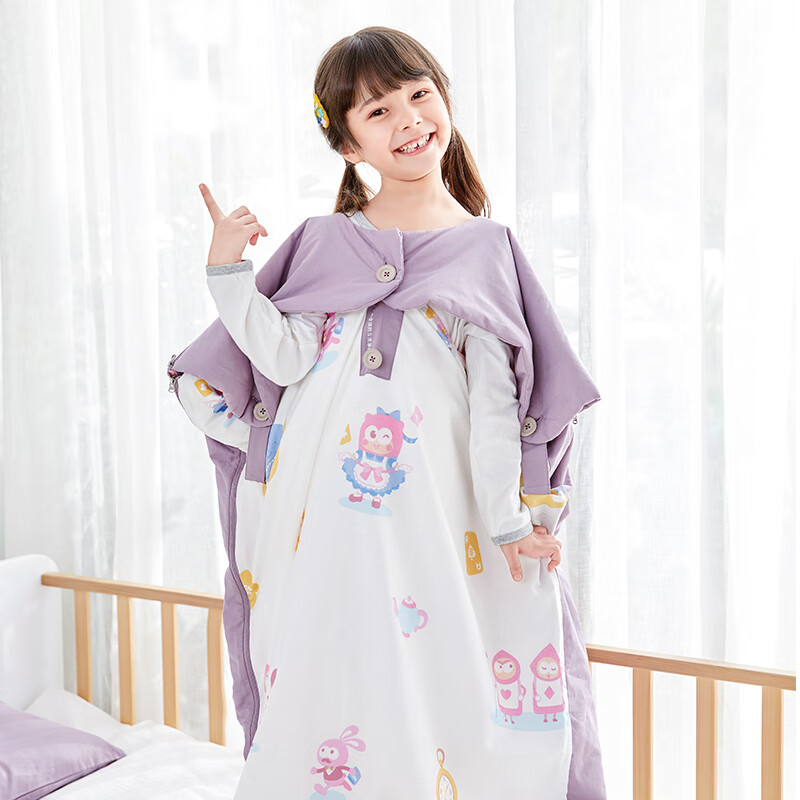 匹魯兒童防踢被l子神器四季通用寶寶加l厚中大童被春秋款嬰兒睡袋 愛麗絲粉【厚款母被芯+全棉被套