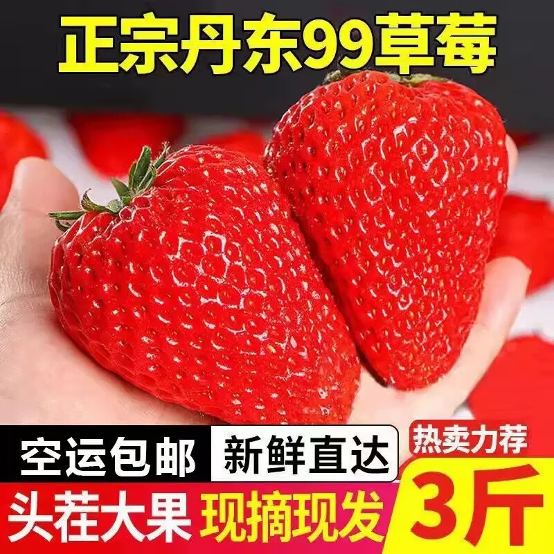 好媛好宇丹东99红颜草莓生鲜 新鲜水果 丹东99红颜草莓3斤家庭实惠精装