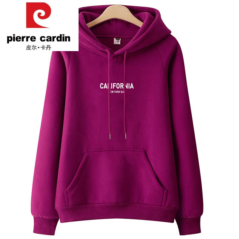 皮尔卡丹(pierre cardin)火龙果色女士卫衣秋冬加绒加厚2024新款宽松