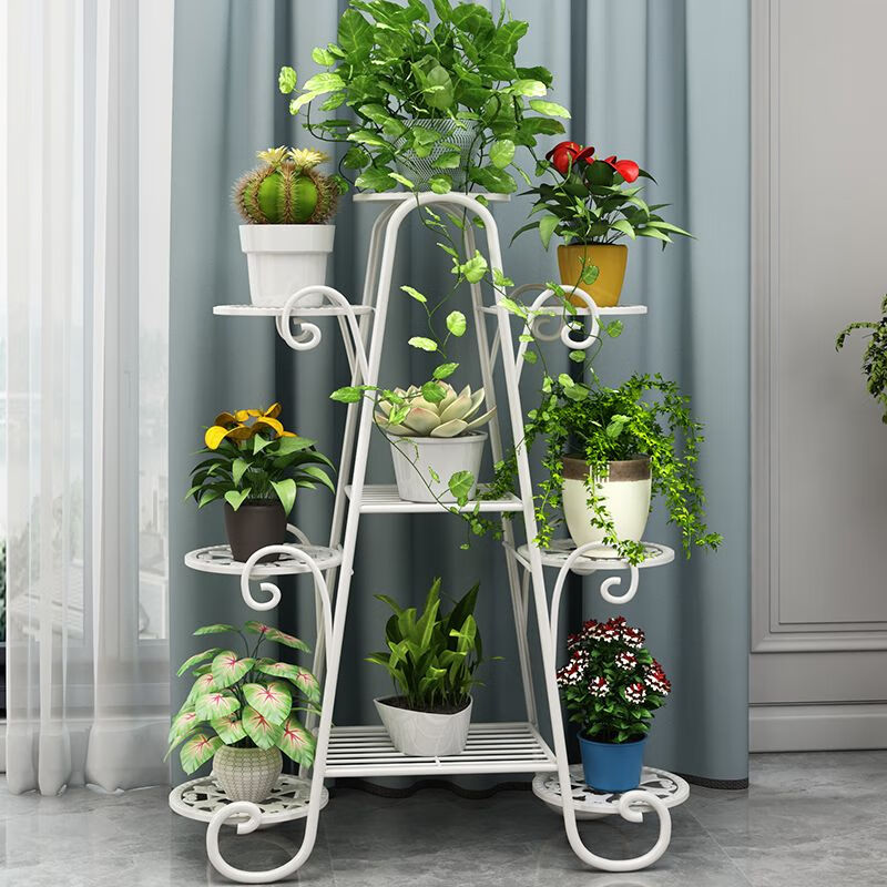 海诗圣堡花架子室内家用清仓客厅落地式阳台加固植物架高档铁艺简约家居 2层白色【加粗加厚】