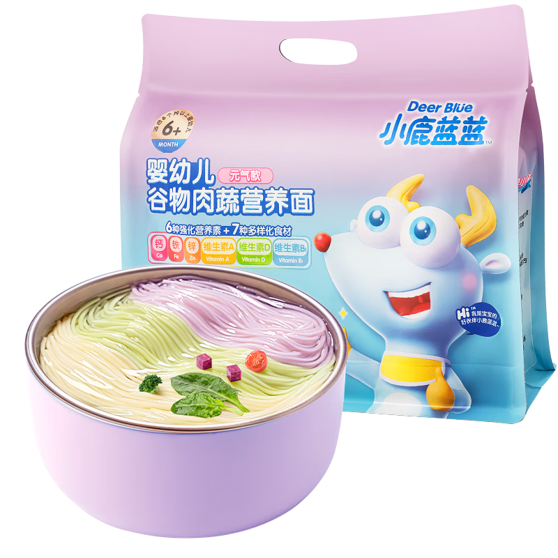 小鹿蓝蓝婴幼儿谷物肉蔬营养面450g 量贩元气款 宝宝面条儿童线面无盐