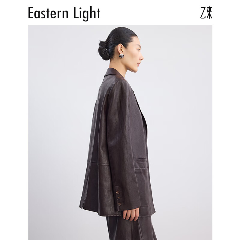 乙来（EASTERN LIGHT）西装外套女新款棕色皮衣宽松夹克上衣春秋款高级感小香风潮流 红棕色 L