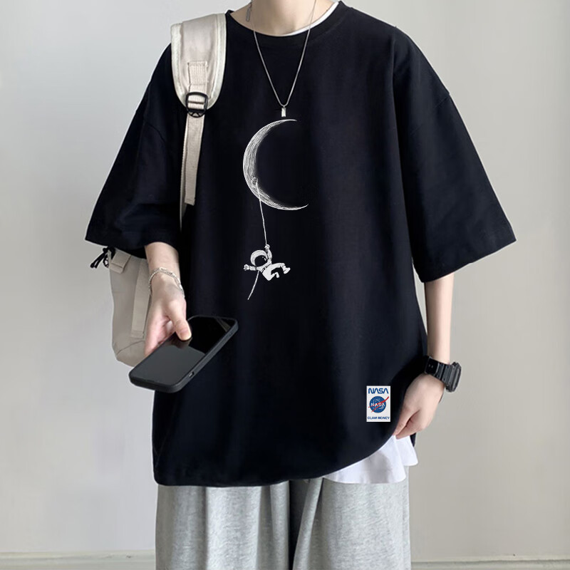 木南飞oversize港味短袖男夏季小领口盐系五分半袖