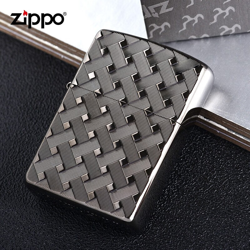 zippo打火机 之宝煤油防风编织纵横雕刻打火机男士礼品 黑冰 单机
