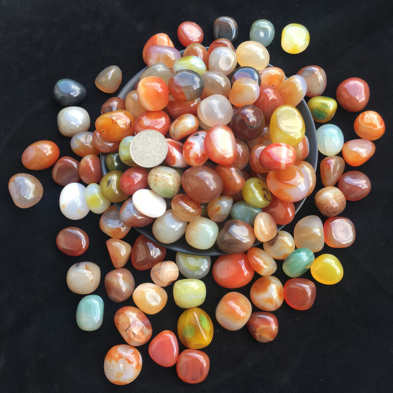 天然鹅卵石鱼缸石头花盆彩色石子七彩小石头五彩石 精品彩色玛瑙2-3cm