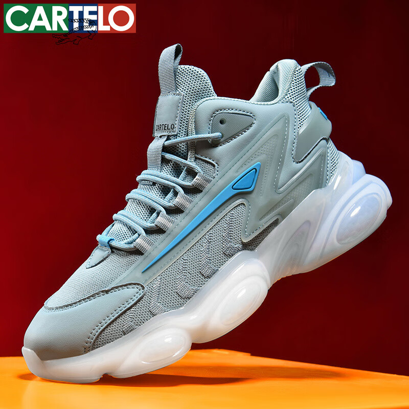 卡帝乐鳄鱼春秋新款男鞋透气男士休闲鞋时尚百搭潮流鞋软底跑步运动鞋 白蓝 41
