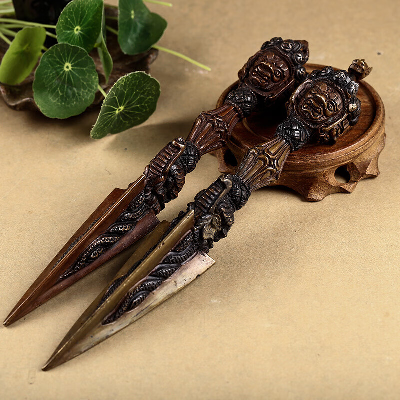 藏传密宗法器 尼泊尔手工铜三面马头明王金刚降魔杵 普巴金刚