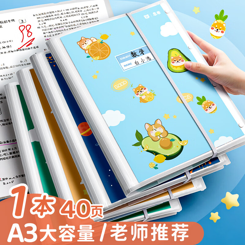 金值 40頁(yè)a3試卷收納袋透明插頁(yè)多層試卷夾小學(xué)生測(cè)評(píng)卷子收納文件夾試卷袋整理科目分類袋資料冊(cè)牛油果柯基