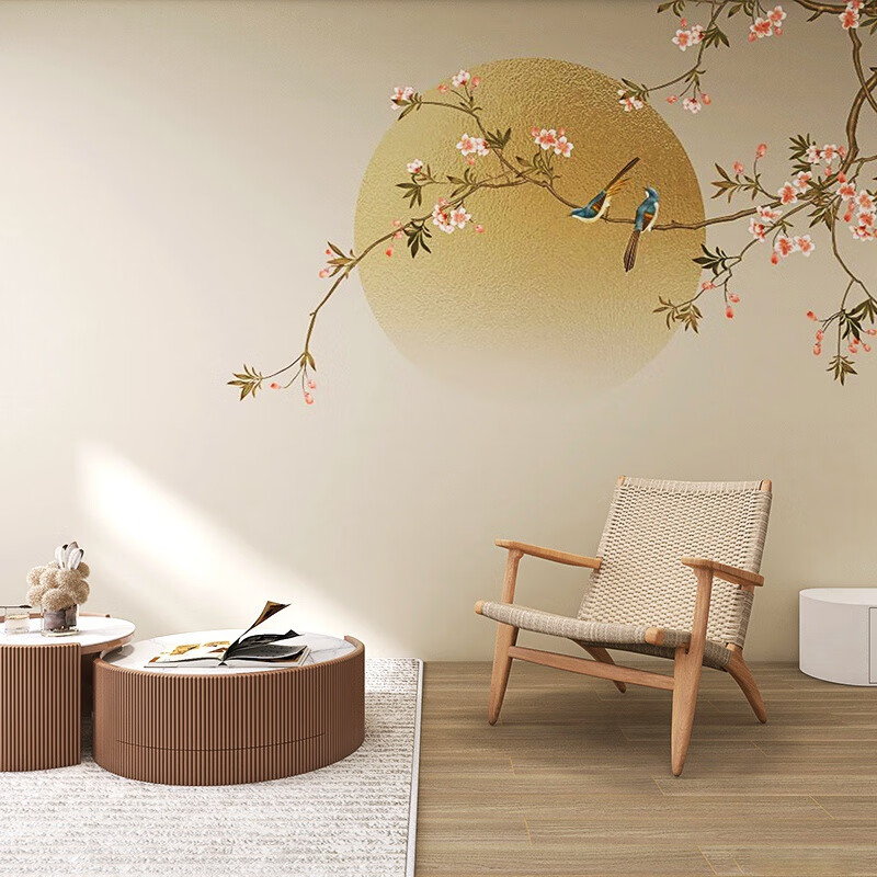 布复古风直播间壁画电视背景墙纸客厅茶室装饰壁纸 无缝平面:真丝布