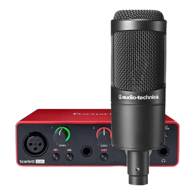 鐵三角(Audio-technica) AT2035直播麥克風(fēng)主播專用 麥克風(fēng)話筒k歌 主播專業(yè)錄音話筒 專業(yè)設(shè)備 電腦麥克風(fēng)聲卡調(diào)試 AT2035+福克斯特Solo三代聲卡套裝