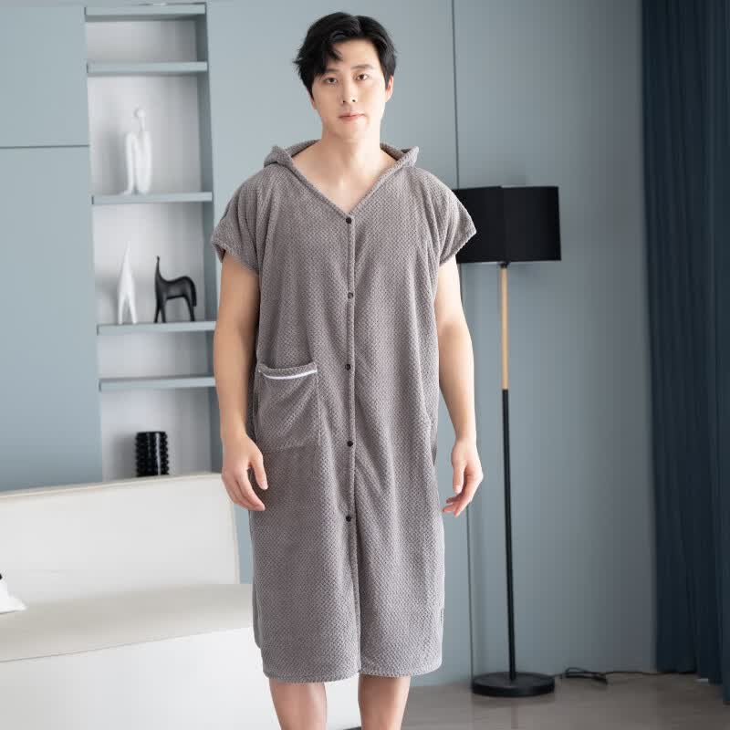 可穿式家用浴袍浴衣毛巾裹身速干大浴巾 灰色:格调浴巾[男士格调之选]
