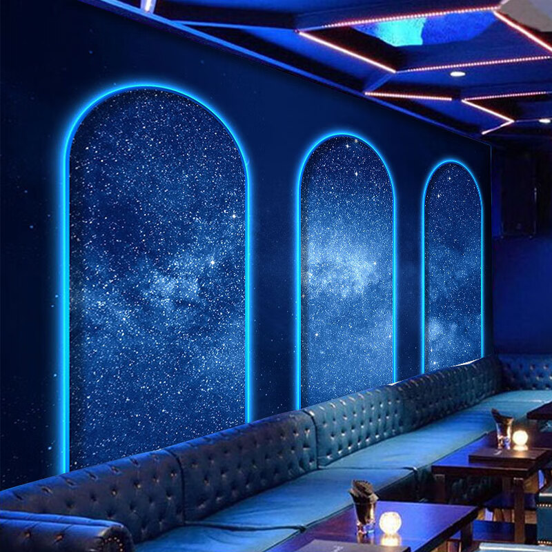 山头林村ktv包房包厢墙纸歌厅装修墙布3d立体发光背景ktv酒吧壁画科技