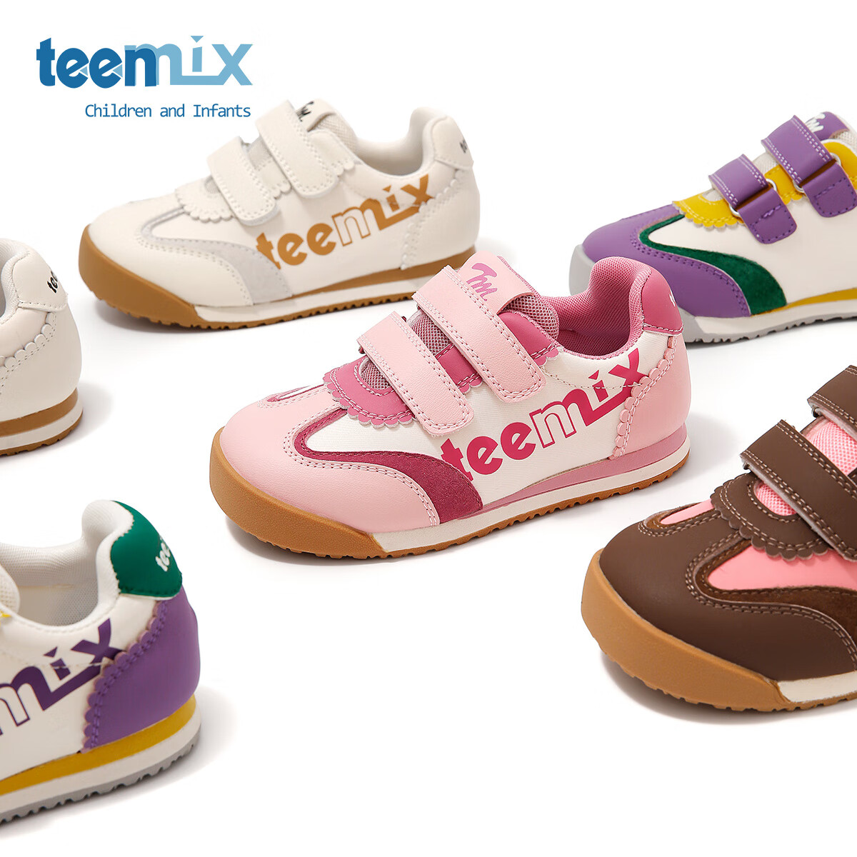 天美意童鞋2025年春秋新款女童百搭休闲鞋男童运动鞋儿童阿甘鞋 桃红色 30