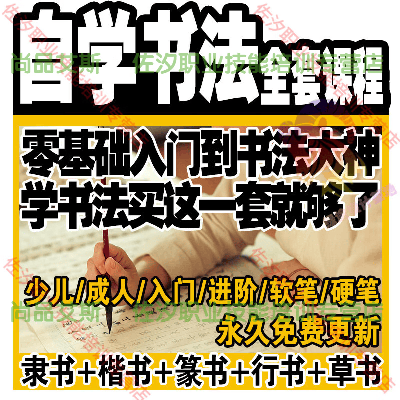 新毛笔书法课程教程网课教学视频写软笔字欧体颜体楷书隶篆行草书