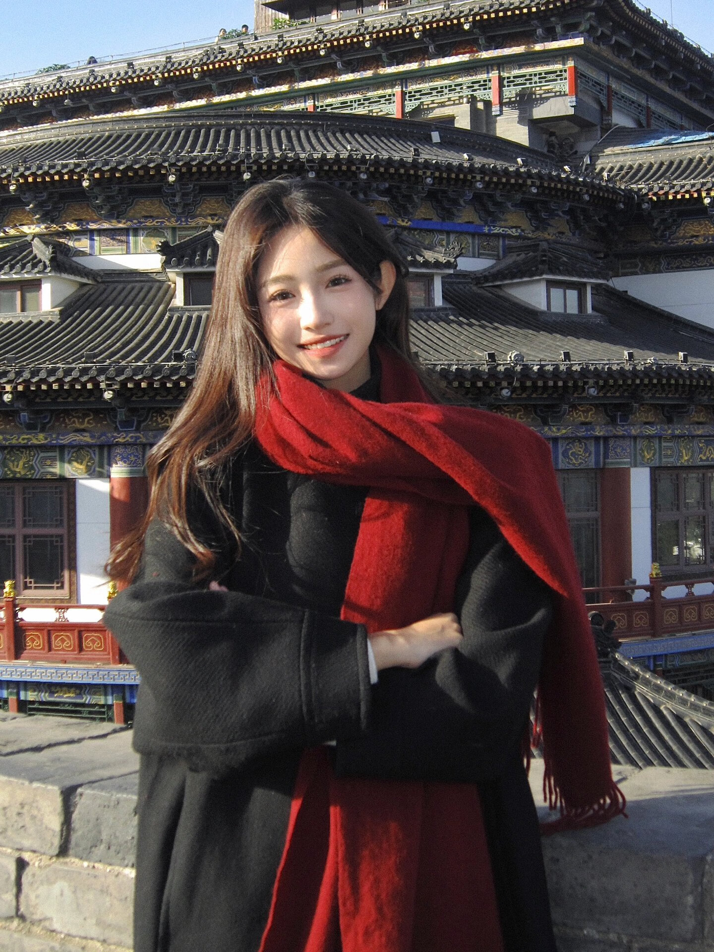 慕琼（MUQIONG）酒红色围巾女冬季情侣2024新年本命年礼物针织高级感纯色百搭围脖 酒红