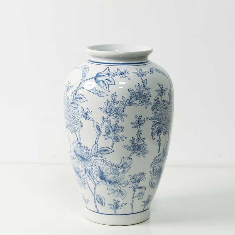 轻奢手绘青花瓷玄关摆件陶瓷花瓶客厅玄关高档插花花器装饰 玉堂富贵