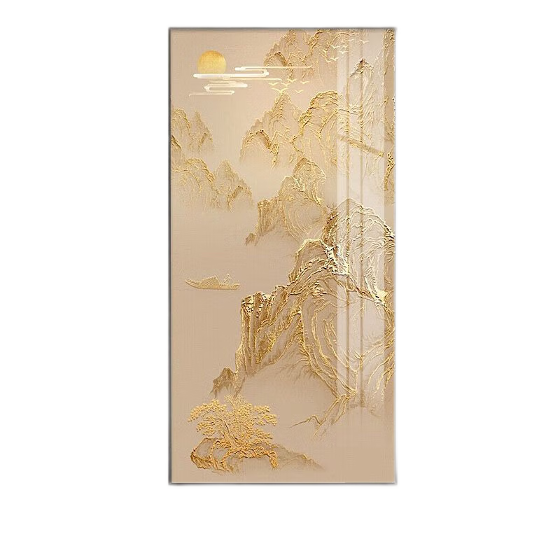 輕奢玄關(guān)裝飾畫(huà)大氣新中式入戶走廊過(guò)道壁畫(huà)正對(duì)門高級(jí)感山水掛畫(huà) 01 30*60金色鋁合金框布紋膜